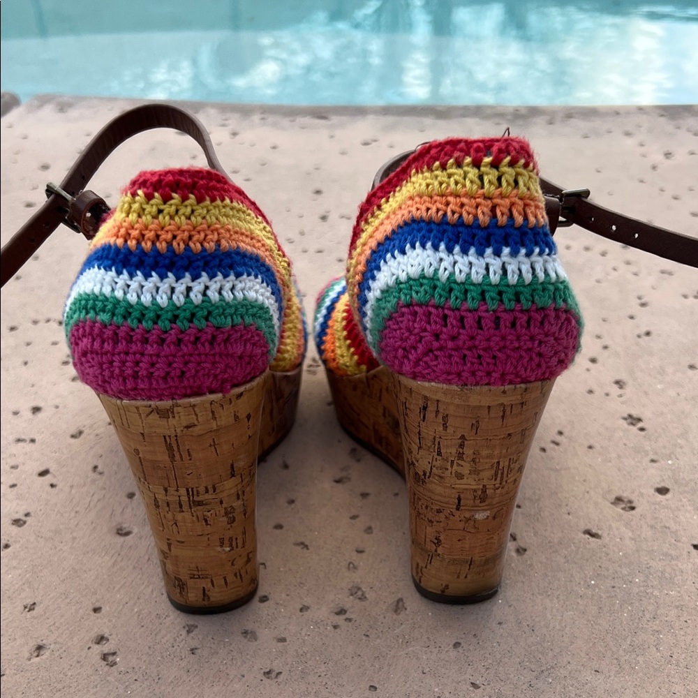 MIA Rainbow Crochet Cork Wedge Sandals - Picture 5 of 10
